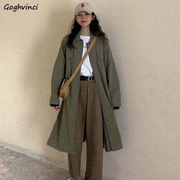 

trench coat women solid turn-down collar loose womens korean long style simple chic trendy streetwear daily outwear fashion new, Tan;black
