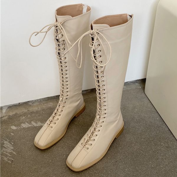 

2020 winter trending women cross lace up square toe mid-calf boots low heels boots autumn black zippers fur ladies shoes