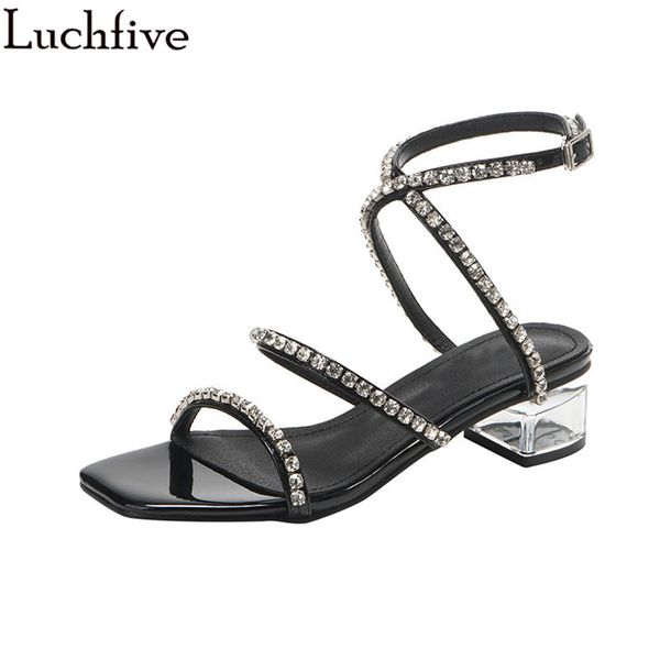 

diamond open toe women sandals clear heels ladies shoes ankle wrap shoes woman black sandals feminina