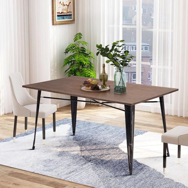 

3-5 days fast shipping trexm antique style rectangular dining table with metal legs, distressed black home furniture pp036324daa