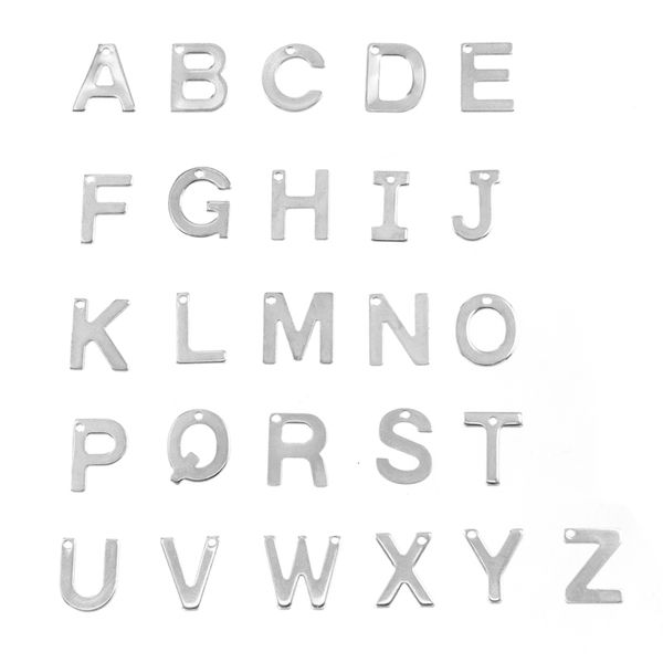

100% stainless steel alphabet letter charm for jewelry making metal a-z initials charms wholesale 26pcs, Bronze;silver
