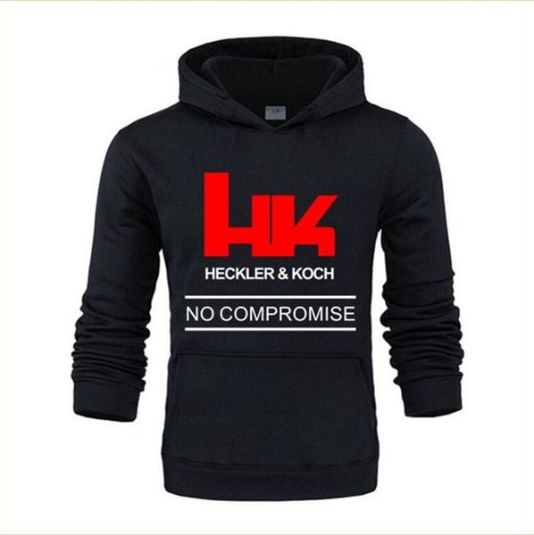 

2020 fshion men's hoodie hk logo heckler koch firearms no compromise man pre-cotton hoodies color men jacket neck sweatshirts, Black