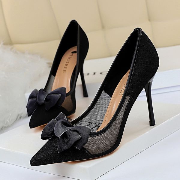 

new women pumps women shoes butterfly-knot high heels stiletto party shoes comfort women heels ladies pumps sapato feminino, Black