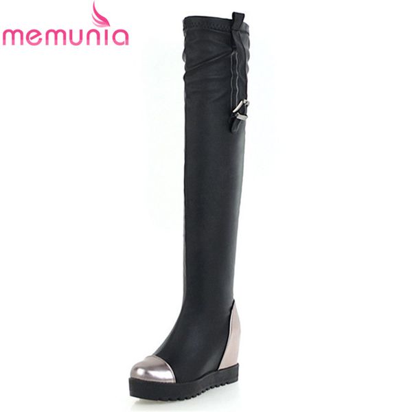 

memunia 2020 big size 34-43 over the knee boots women round toe autumn winter boots slip on stretch socks platform shoes, Black