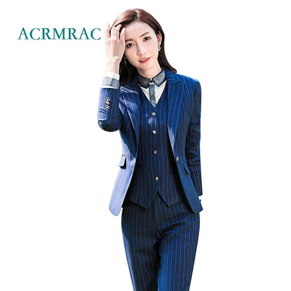 

acrmrac women suits autumn and winter slim striped jacket pants suit pants formal women suits womens business, White