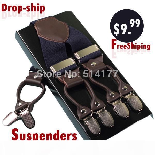 

fashion leather alloy 6 clips male vintage casual suspenders commercial western-style trousers man's braces strap, Black;white