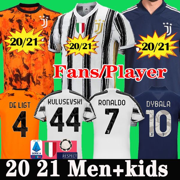 

juventus soccer jersey fans player football shirts ronaldo de ligt 20 21 dybala juve fourth men + kids kit uniforms 2020 2021 away third, Black