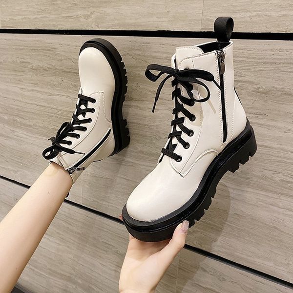 

2020 новой осень обуви пряжка зима мотоцикл сапоги женщина британский стиль ботильоны gothic punk низкой каблук лодыжка загрузка женщина обу, Black