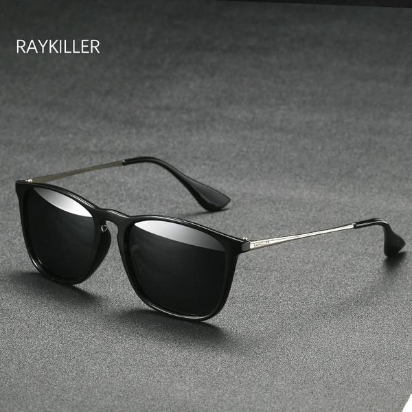 

square sunglasses men polarized eyewear classic mirrored lens uv400 women glasses raykiller brand with case, White;black