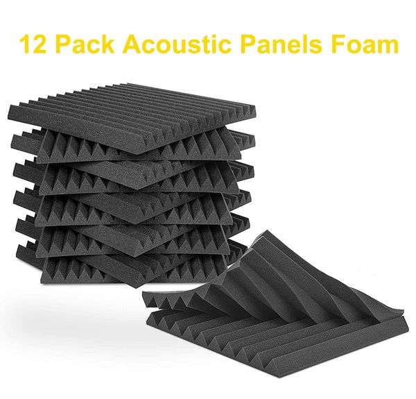 

new 12pcs acoustic foam panel tiles wall record studio 12"x12"x1" sound-proof black/blue for studio home recital hall cinema