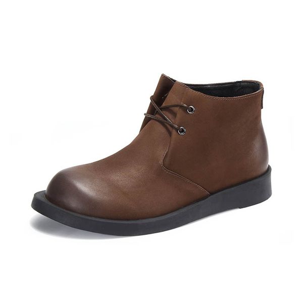 

winter style retro punk new fashion warm shoes mens genuine leather cow round toe lace up ankle male boots flat fur lining, Black