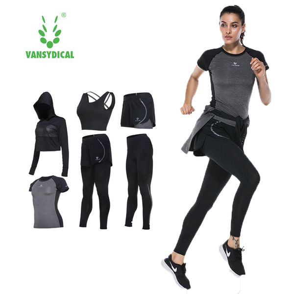 

vansydical suits women sportswear female sports trousers fitness gym running sets quick dry gym clothes suit 6pcs, Black;white
