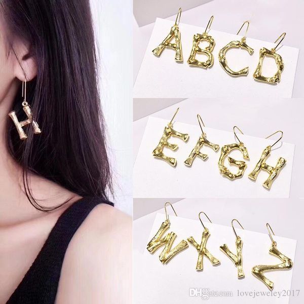 

new style brass bamboo letters charm earriings for women street style copper gold snake skeleton studs earrings fashion jewelry, Golden