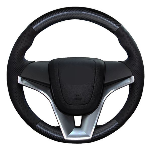 

car steering wheel cover diy carbon fiber black leather for chevrolet cruze 2009-2014 aveo orlando holden cruze ravon r4