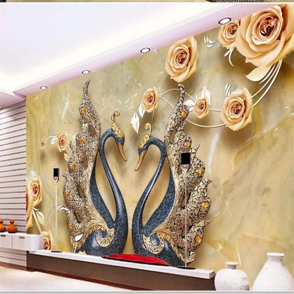 

3d стерео цветок лебедь современные минималистские современные обои для гостиной