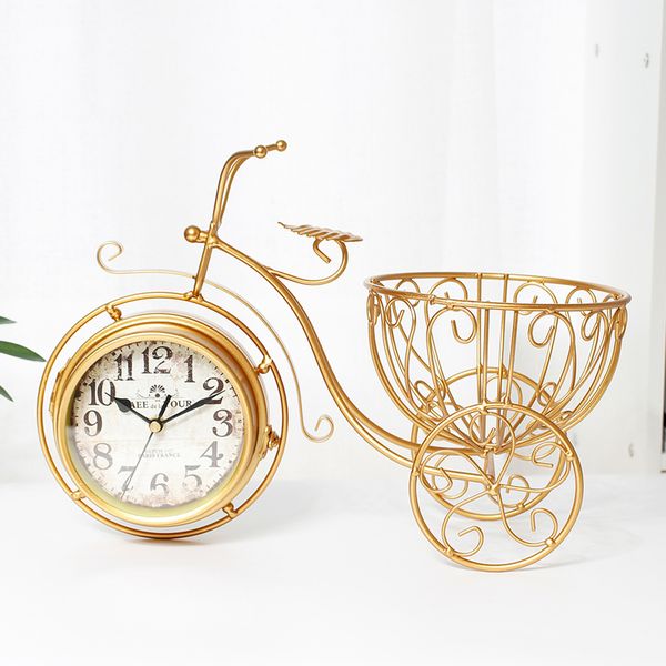 

mute bedroom iron art home table clock multifunctional tricycle decorative gold