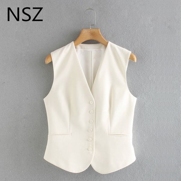 

women's vests nsz women white sleeveless jacket button up elegant vest slim v neck waistcoat office ladies work crop fall 2021, Black;white