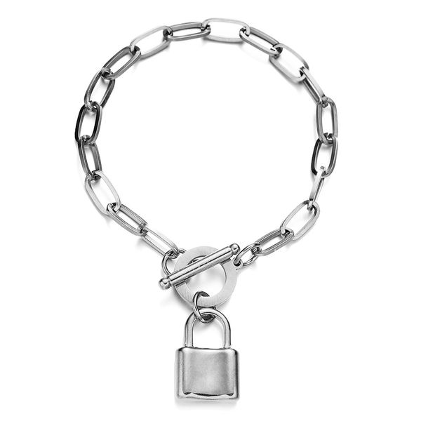 New Fashion Punk Hip Hop Style Edelstahl Toggle Padlock Charme Armband für Frauen Männer OT Schnalle Vorhängeschloss Armband Schmuck Bestes Geschenk