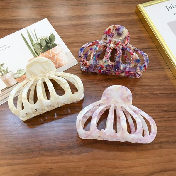 

new korean women acetate hollow hair clips 2020 resin colorful hair clamps grips ponytail holder accessories 9cm