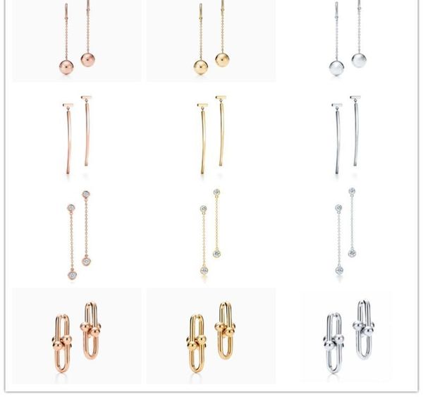 

original 100% s925 sterling silver ball u- shape trendy european and american style earrings women logo fine jewelry, Golden;silver