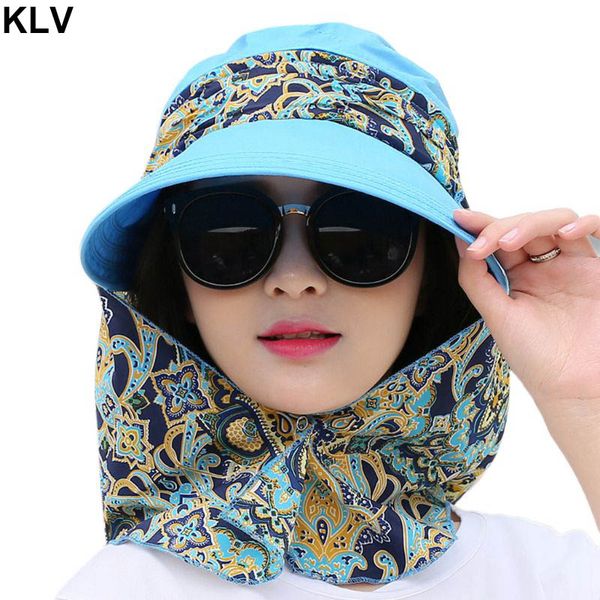 

women summer detachable shawl empty sun visor hat foldable wide brim uv protection paisley floral outdoor beach cap, Blue;gray