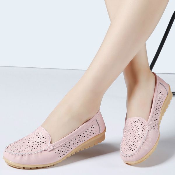 

2020 summer women flats shoes women genuine leather cutout loafers slip on ballet flats. zapatos de mujer, Black