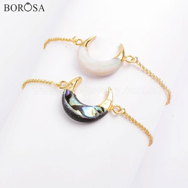 

borosa 5pcs 10inch natural abalone shell white shell adjustable bracelet fashion chain & links bracelet jewelry g1718, Golden;silver
