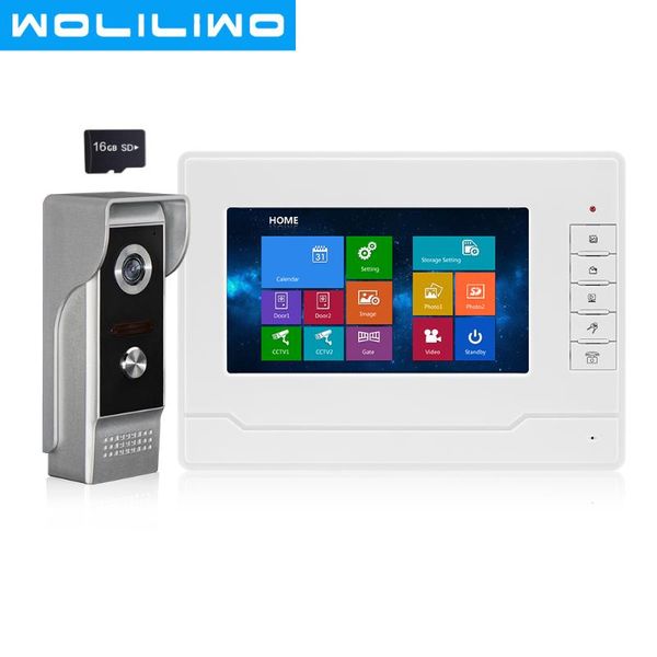 

video door phones 7 inch touch monitor intercoms home security system,multi-language doorbell with metal ir vision camera for villa