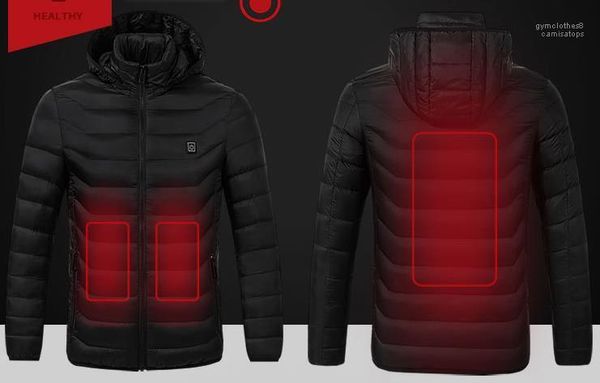 

coats designer male hooded solid jacket electric heater men down jackets winter warm anti cold, Black