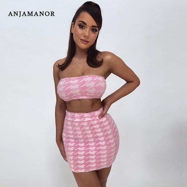 

anjamanor pink plaid 2 piece set women crop skirt summer cute outfits for matching sets dress suit d83-az29 t200617, White