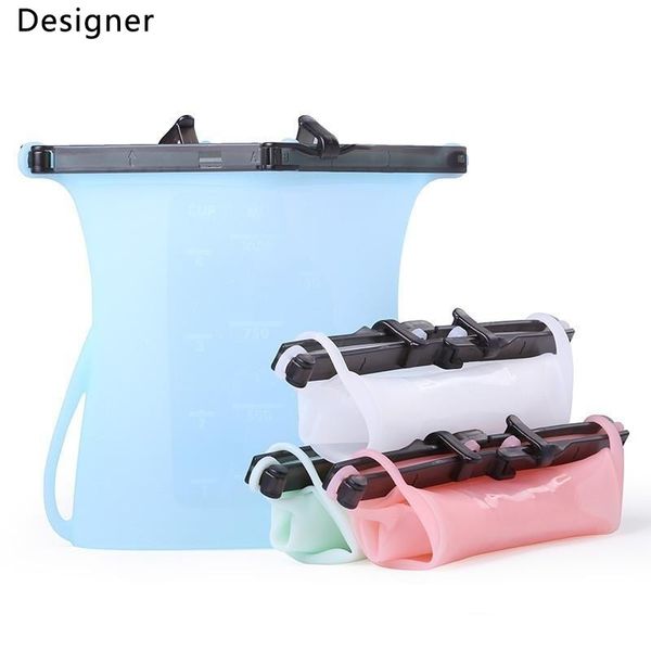 

new arrival reusable refrigerator fresh bags folding food sealing storage bag home grade silicone fruit meat kitchen organizer
