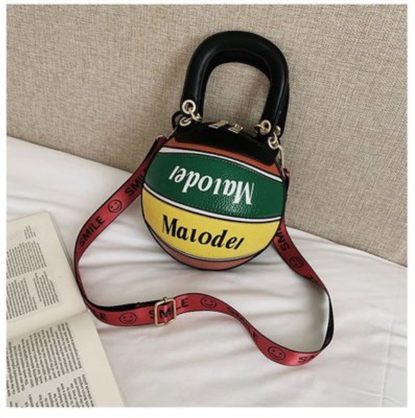 

2020 new fashion stitching contrast color portable small round bag one shoulder diagonal female basketball purses and handbags