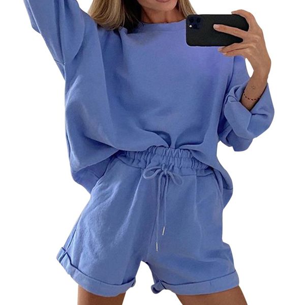

running sets 2021 women tracksuits two piece casual suits oversize streetwear autumn winter sweatshirt + sporting shorts, Black;blue