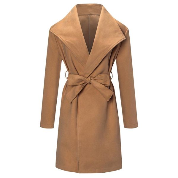 

women's wool & blends ostrich winter dress lapel stand collar super thick pure color belt waist warm coat, Black