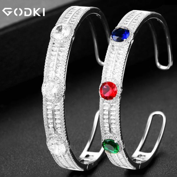 

godki trendy stackable bangle cuff for women wedding full cubic zircon crystal cz dubai silver bracelet party jewelry2020, Black