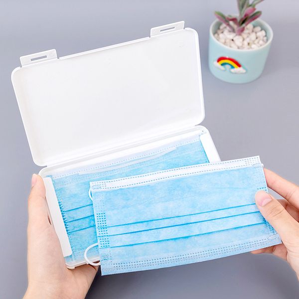 

pp plastic white portable regular mask storage box rectangular waterproof keep clean dust proof mask case organizer