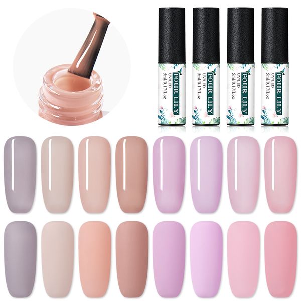 

nail gel four lily jelly crystal pink polish base coat uv varnish no wipe soak off art lacquer manicure, Red;pink