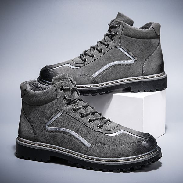 

fall and winter boots men's ins high-men's shoes work shoes retro breathable mid-top, Black