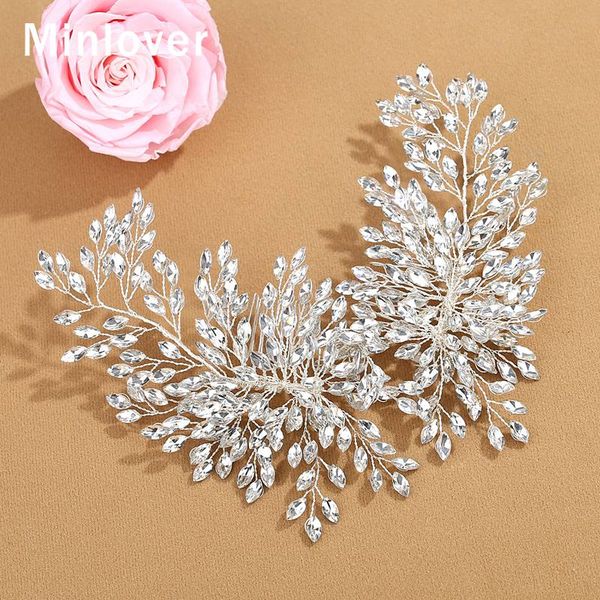 

minlover marquise rhinestone wedding hair combs women headpiece branch bridal hair accessories headbands ornaments mfs180, Golden;silver