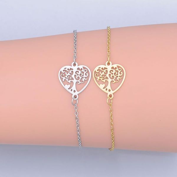 

100% stainless steel dainty heart tree of life charm bracelet for women wholesale oem jewelry order accepted dropshipping, Black