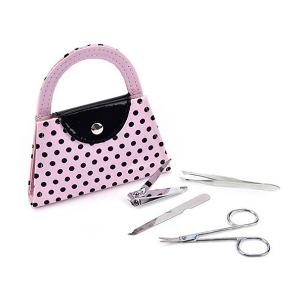 

4 pcs stainless steel manicure set nail scissor clippers tweezer file nail care tool sets pink bag packaging