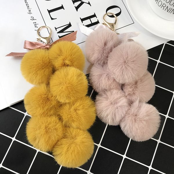 

мода фруктового pom pom бал key chain искусственный мех кролик pompom виноград брелок женщины сумка подвеска подвеска key ring, Silver