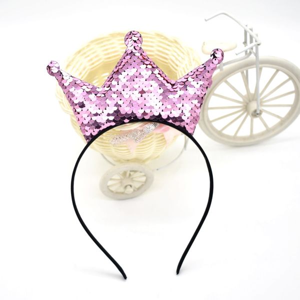 

reversible sequins crown girl headwear hair band hair ornament halloween headwear gift, Slivery;white