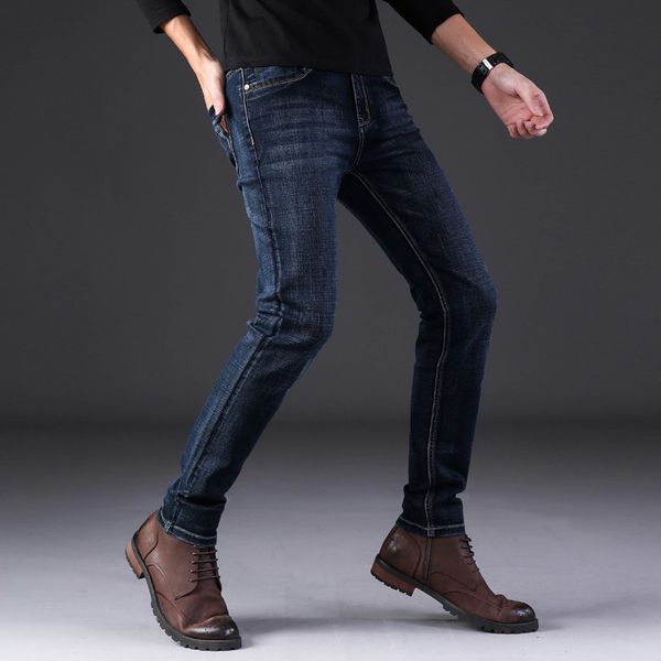 

men's jeans 2021 mens blue color elastic stretch denim ripped for men casual pencil pants patchwork skinny