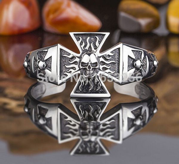 

111g punk cross design heavy big flame stainless steel bracelet jewelry men's skull biker, Black