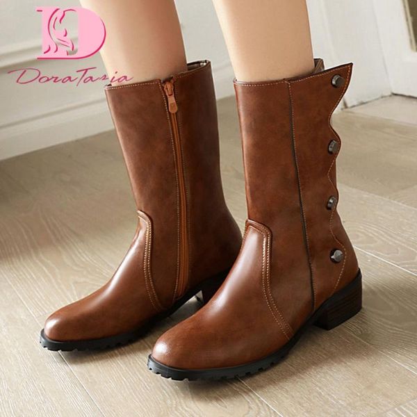 

boots doratasia brand dropship large sizes 43 winter women shoes vintage mid-calf riding, Black