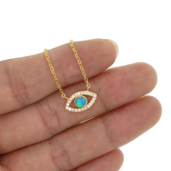 

chains gold filled 925 sterling silver blue opal evil eye charm necklace