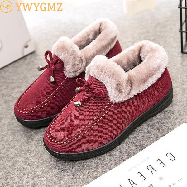 

boots 2021 women booties winter warm leisure thick bottom zipper flat platform waterproof snow with plush inside red black shoes