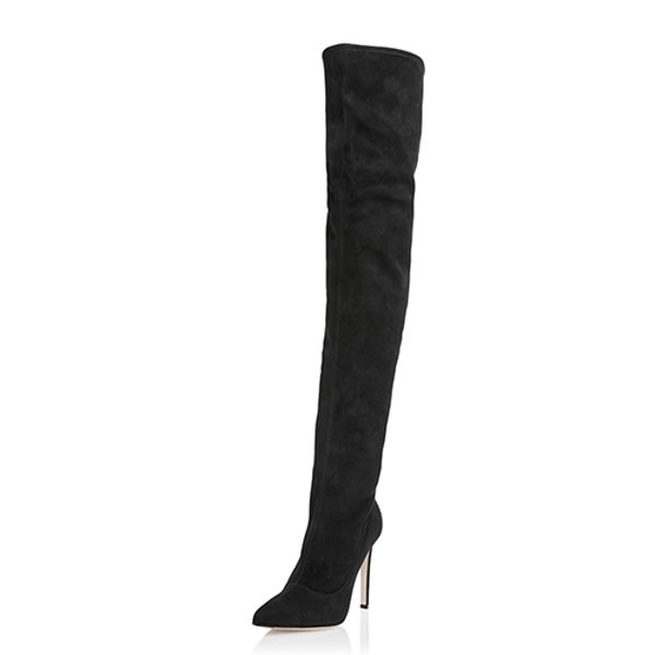 

stretch suede women high heel black over knee thigh high boots ladies pointed toe thin heel winter keep warm shoes big size