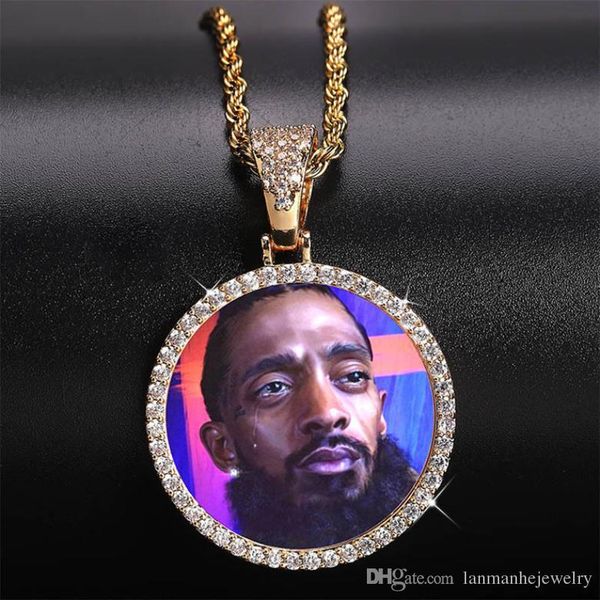 

customized ps necklaces jewelry fashion 18k gold plated circle memory pendant necklace bling zircon paved hip hop necklaces ln129, Silver